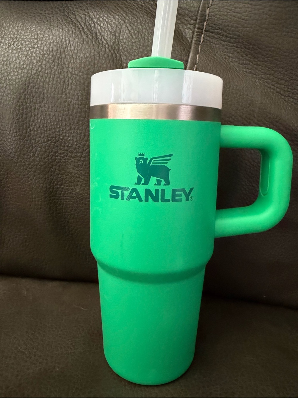 Stanley Bright Green Insulated Travel Mug with Handle and Straw
